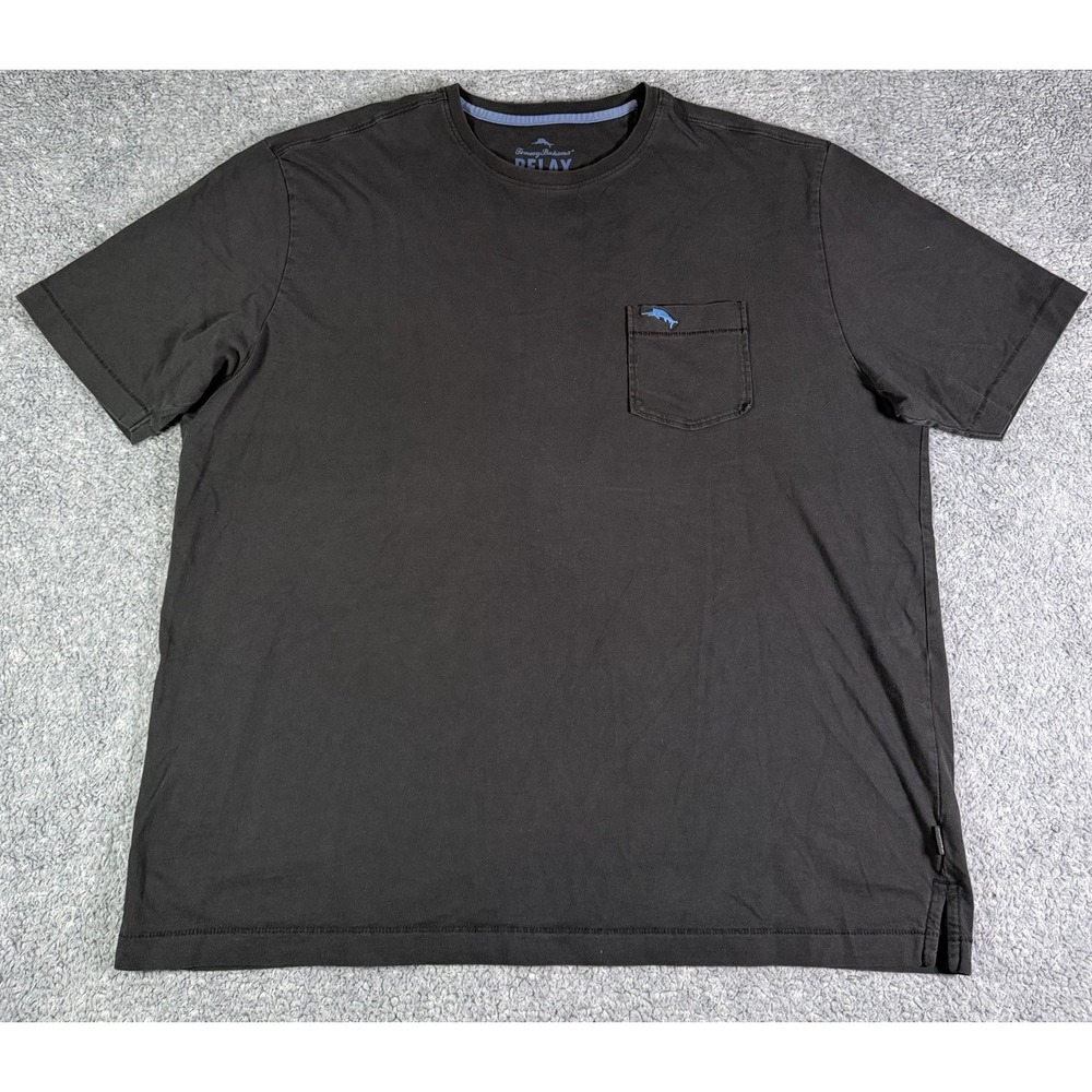 Tommy Bahama Relax Men's Large Black Washed Pima Cotton Knit Logo Pocket T-Shirt